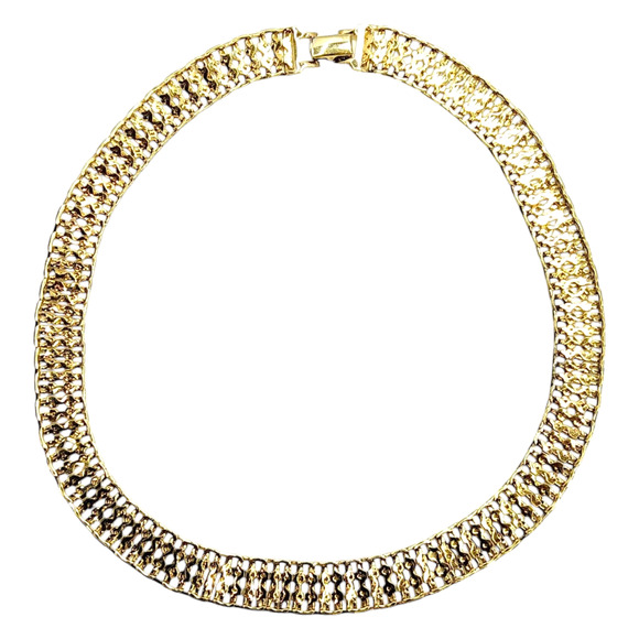 Vintage Monet Flat Woven Gold Tone Intricate Chain Choker Collar Necklace 17 in - Picture 6 of 6